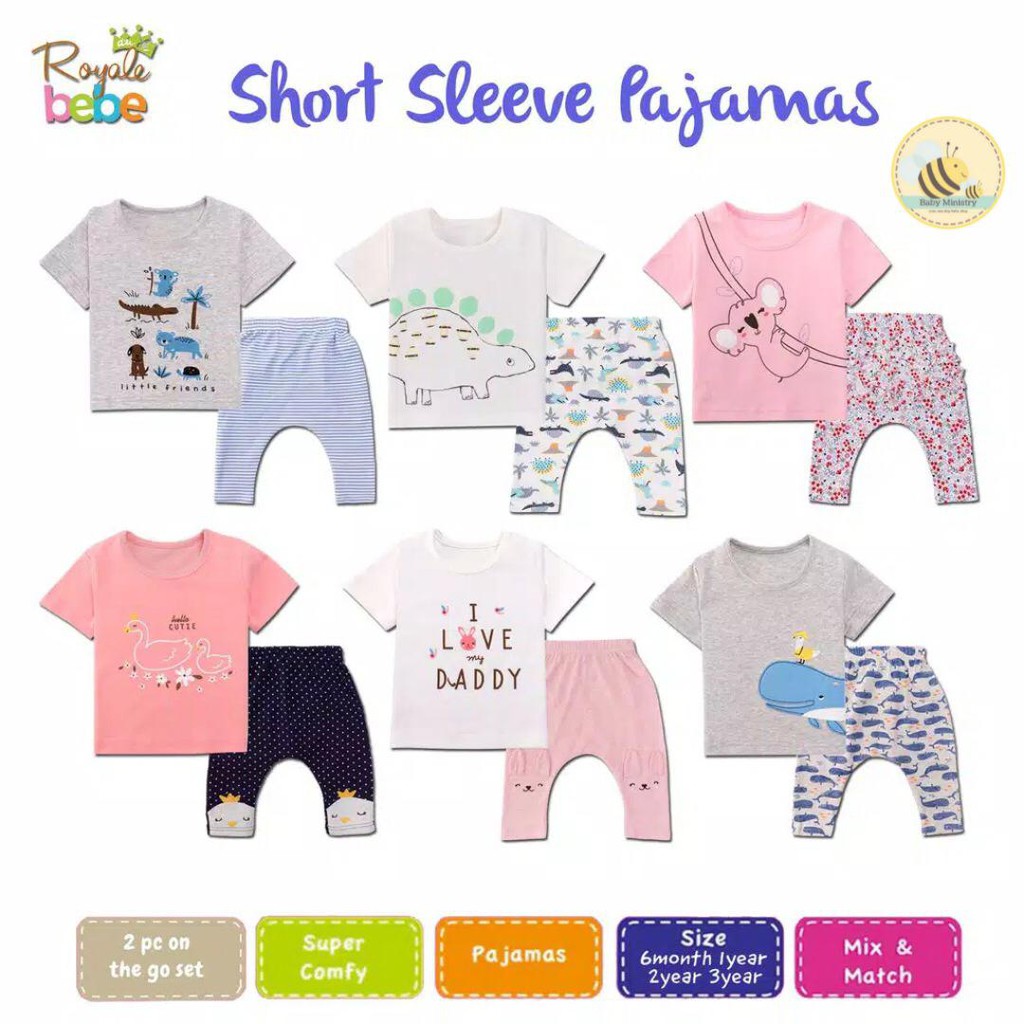 ROYALE BEBE BAJU PENDEK + CELANA PANJANG / PIYAMA ANAK / baju tidur anak / baju tidur bayi