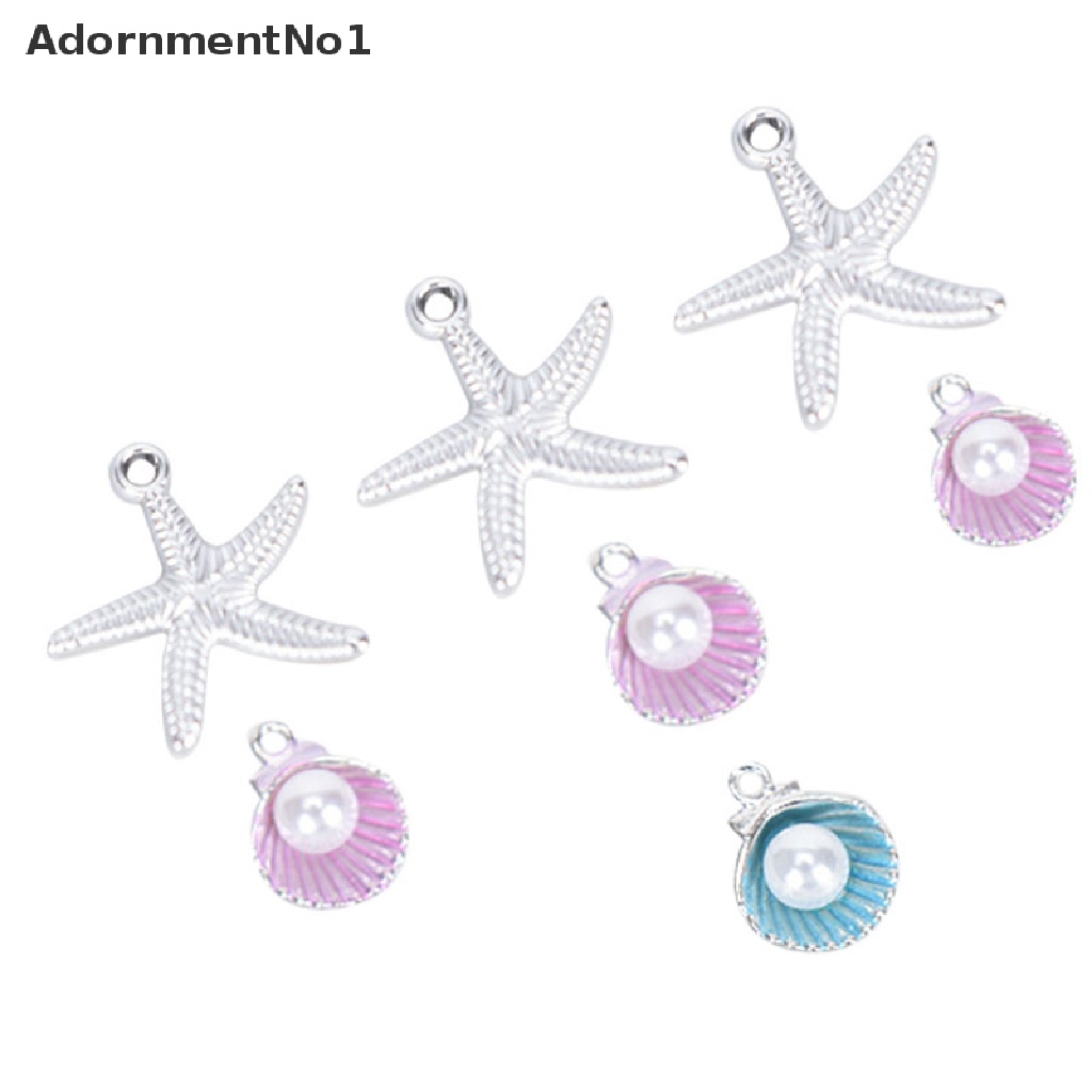 (AdornmentNo1) 10pcs / Set Liontin Enamel Bentuk Bintang Laut / Kerang / Mutiara Untuk DIY Perhiasan