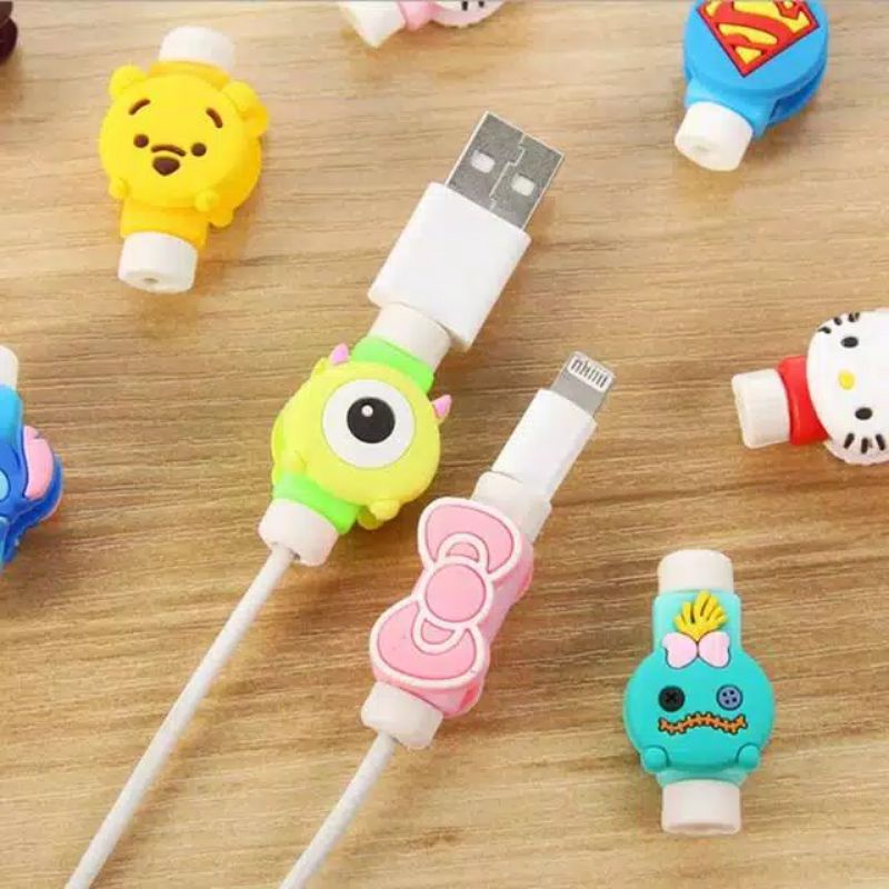 Penjepit ujung kabel hp Pelindung ujung kabel handphone motif kartun lucu