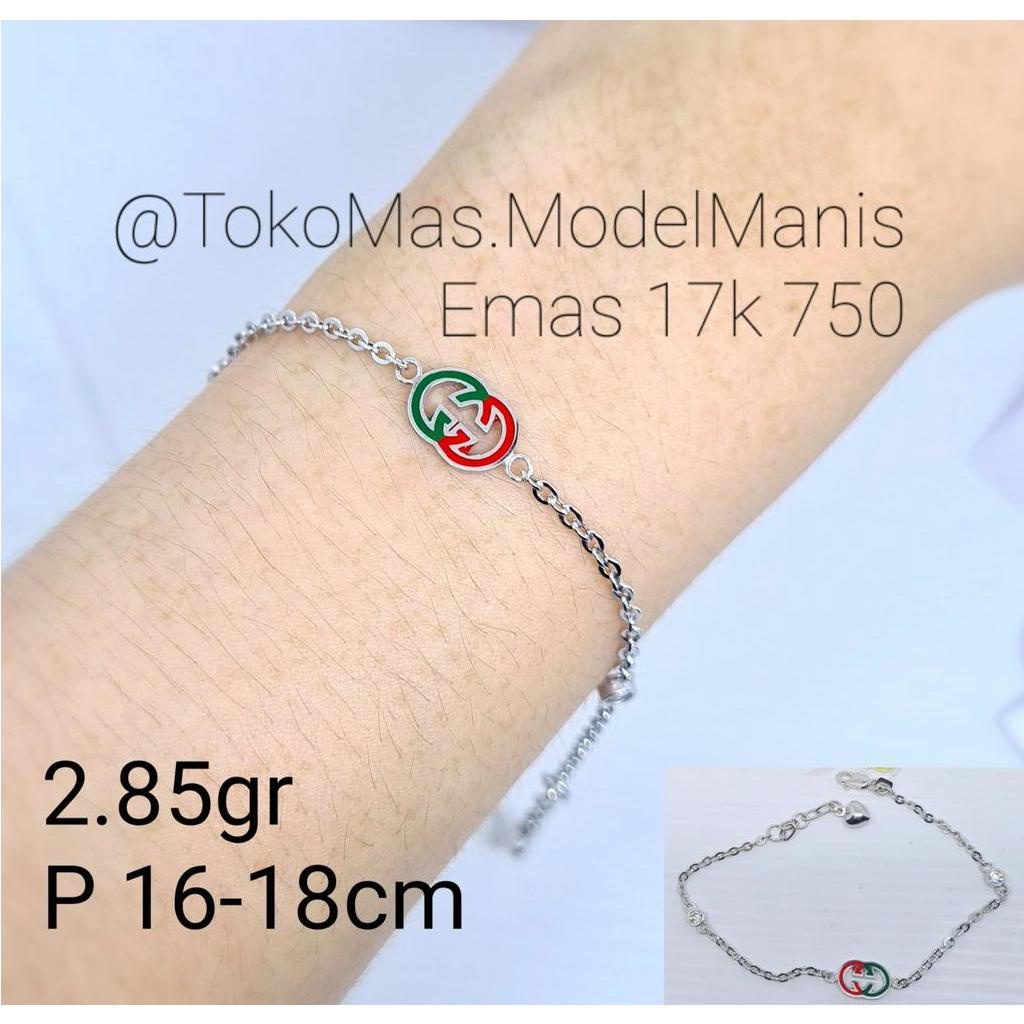 Gelang Fashion Gucci emas putih 750 kadar 17 K