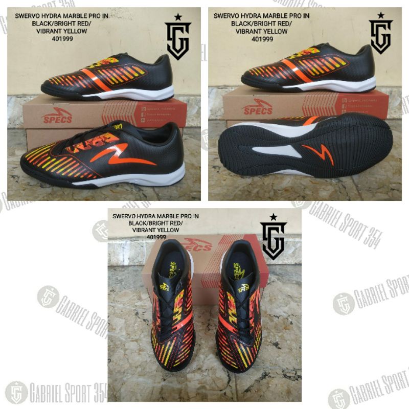 Sepatu Futsal Specs Swervo Hydra Marble Pro IN Black Bright Red [401999]