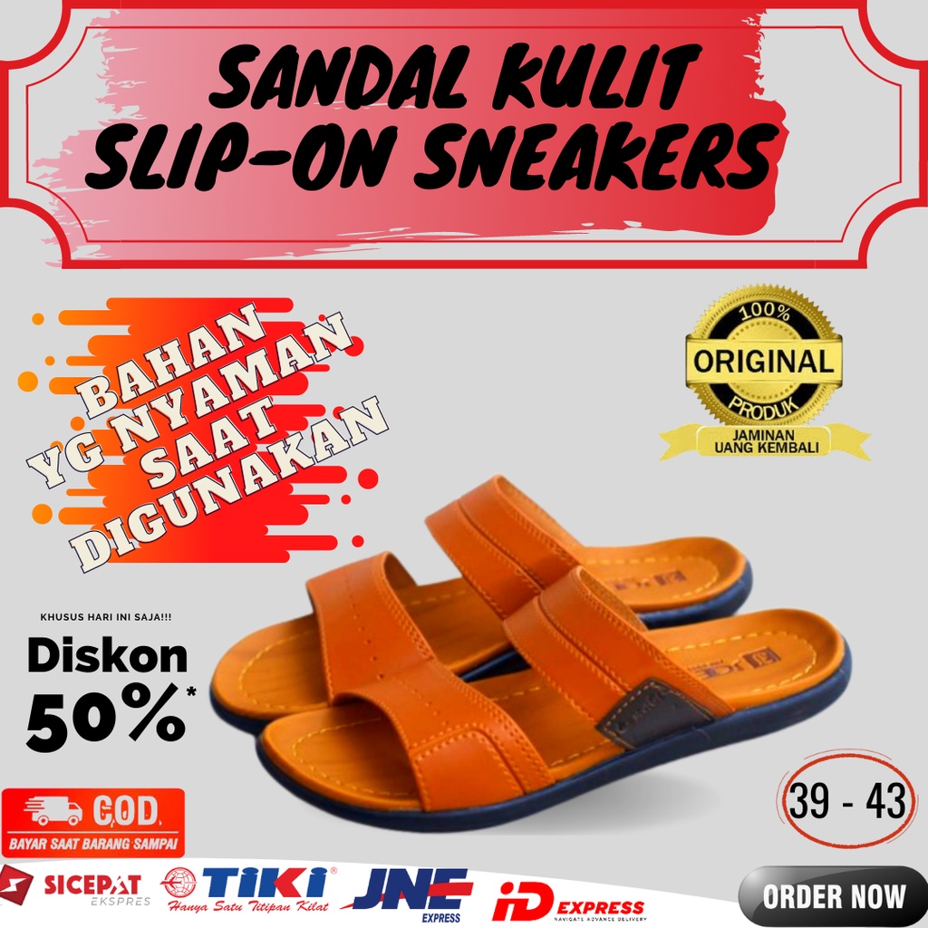 Sandal Sendal Sndal Kulit Casual Kasual Import Pria Cowok Laki Laki Kekinian Asli Terbaru 2021