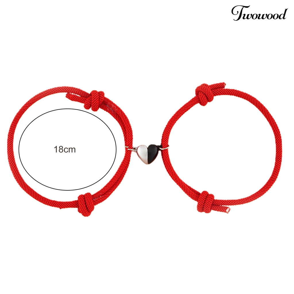 2pcs Gelang Rantai Magnetik Bentuk Hati Bahan Alloy Untuk Pasangan