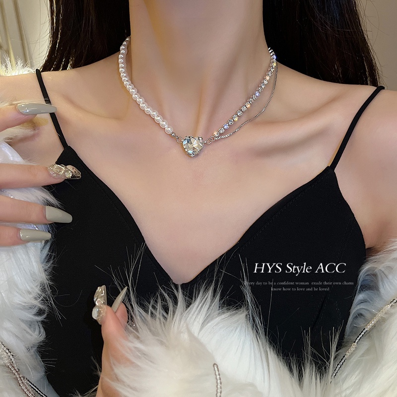 Kalung Mutiara Fadeless Fashion Wanita Korea High-end Bentuk Hati Berlian Liontin Kalung