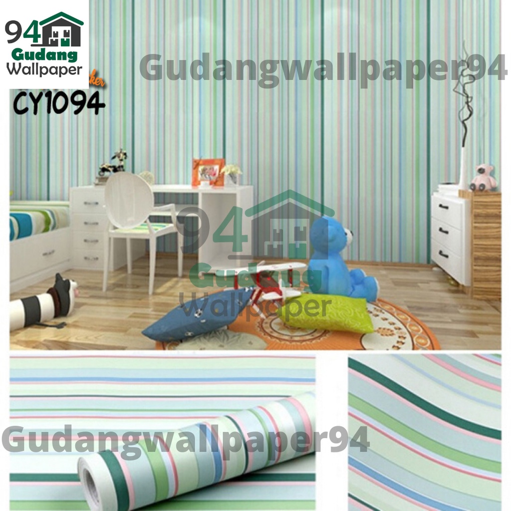 (COD) Wallpaper Stiker Dinding / Walpaper dinding Kamar Tidur Wallpaper Motif Garis Biru