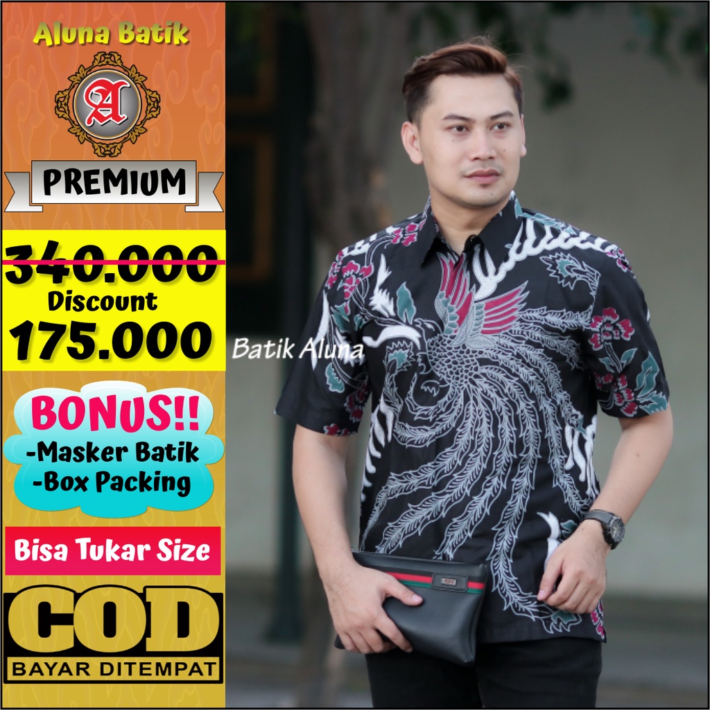 Batik Pendek Premium Baju Batik Pria Kemeja Lengan Pendek Batik Aluna Solo PD 023