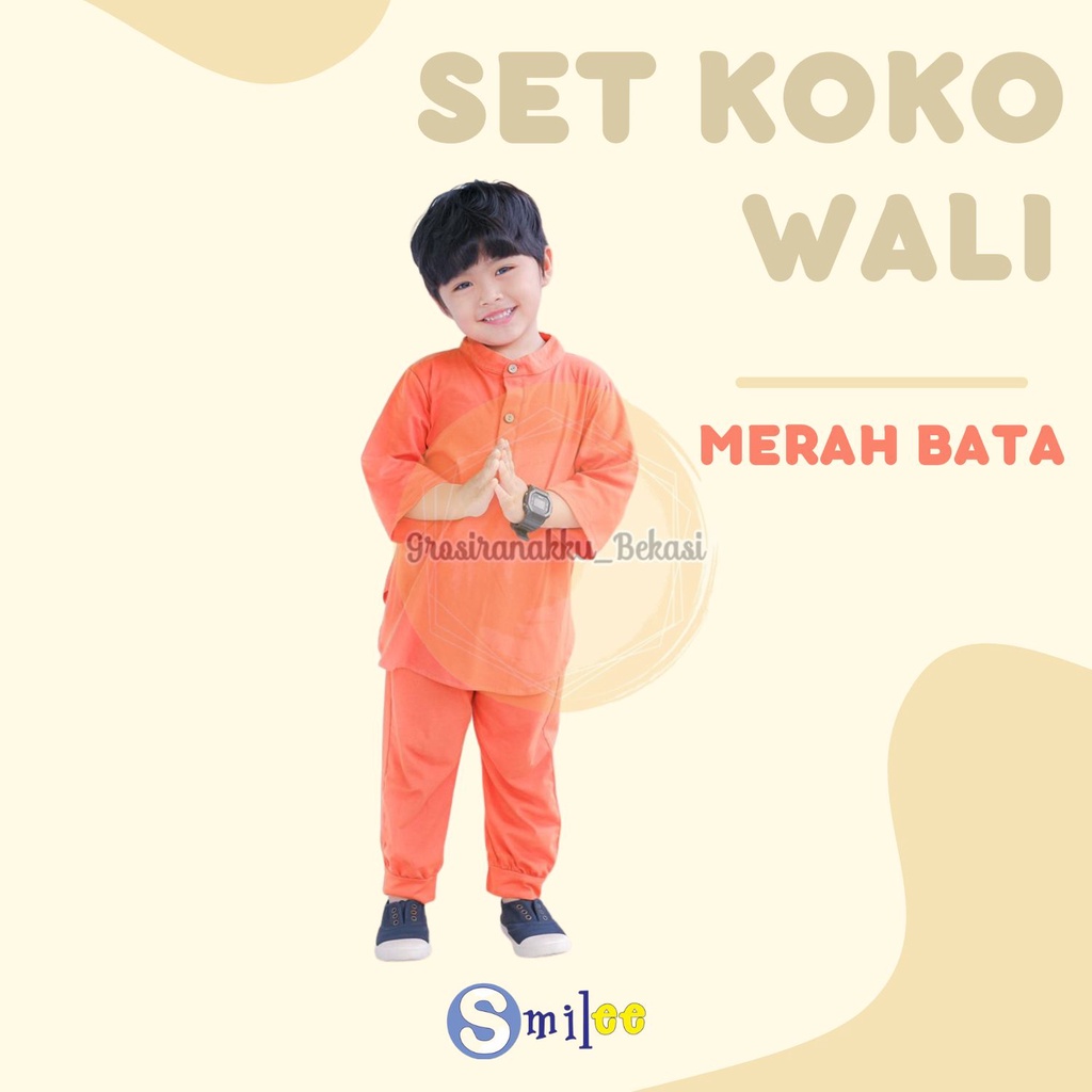 Setelan Koko Anak Kaos Wali Warna Merah Bata 1-5Tahun