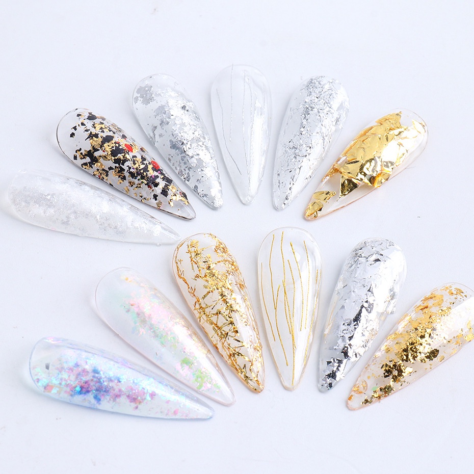 12PCS Glitter Foil Emas Metalik Untuk Membuat Kerajinan Kuku Nailart Decoration