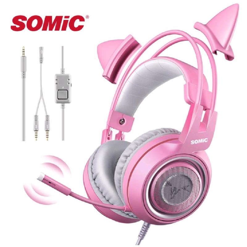 headset gaming pink gamer girl cat ears brand somic