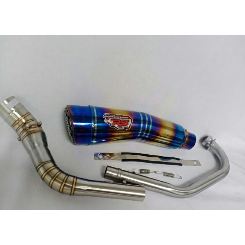 knalpot racing R9 H2 pelangi biru untuk motor R15, CBR150