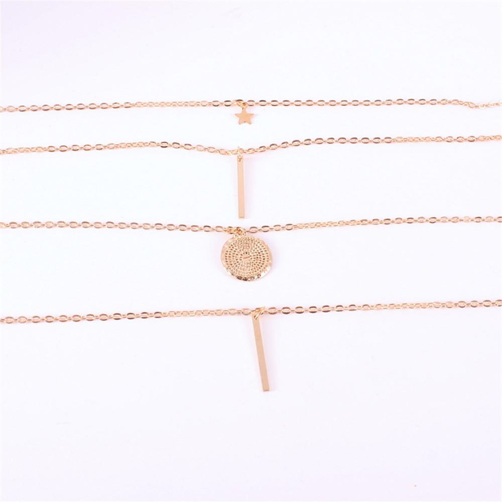 Kalung Nanas Wanita Perempuan Manik-Manik Warna Emas Persegi Multilayer