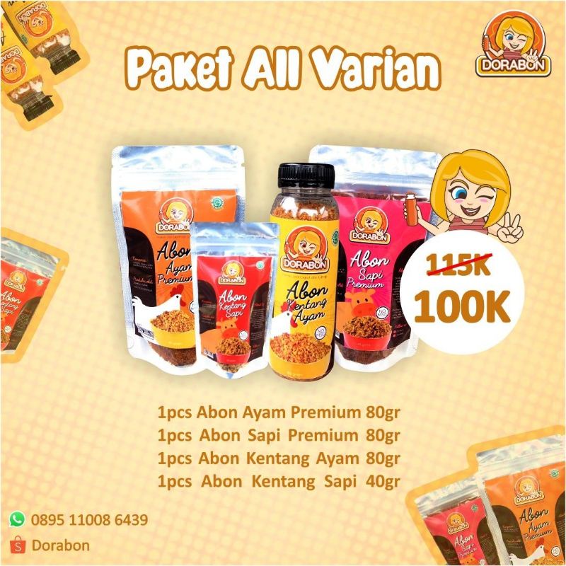 

PAKET 100K HEMAT, DORABON Abon ayam Abon sapi asli Homemade Halal NonMSG