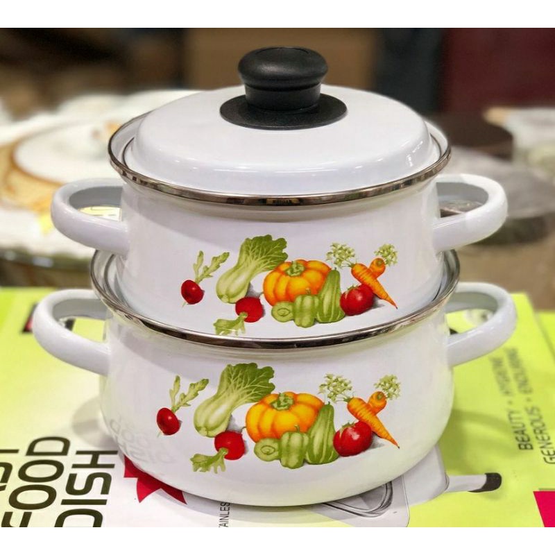 Panci set Enamel isi 2 pcs "VINA" motif sayur - KIG Group