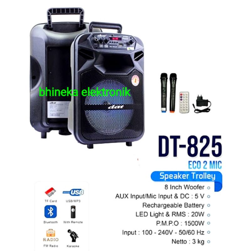 speaker portable dat DT825 / dt 825 speaker 8 inch usb bluetooth