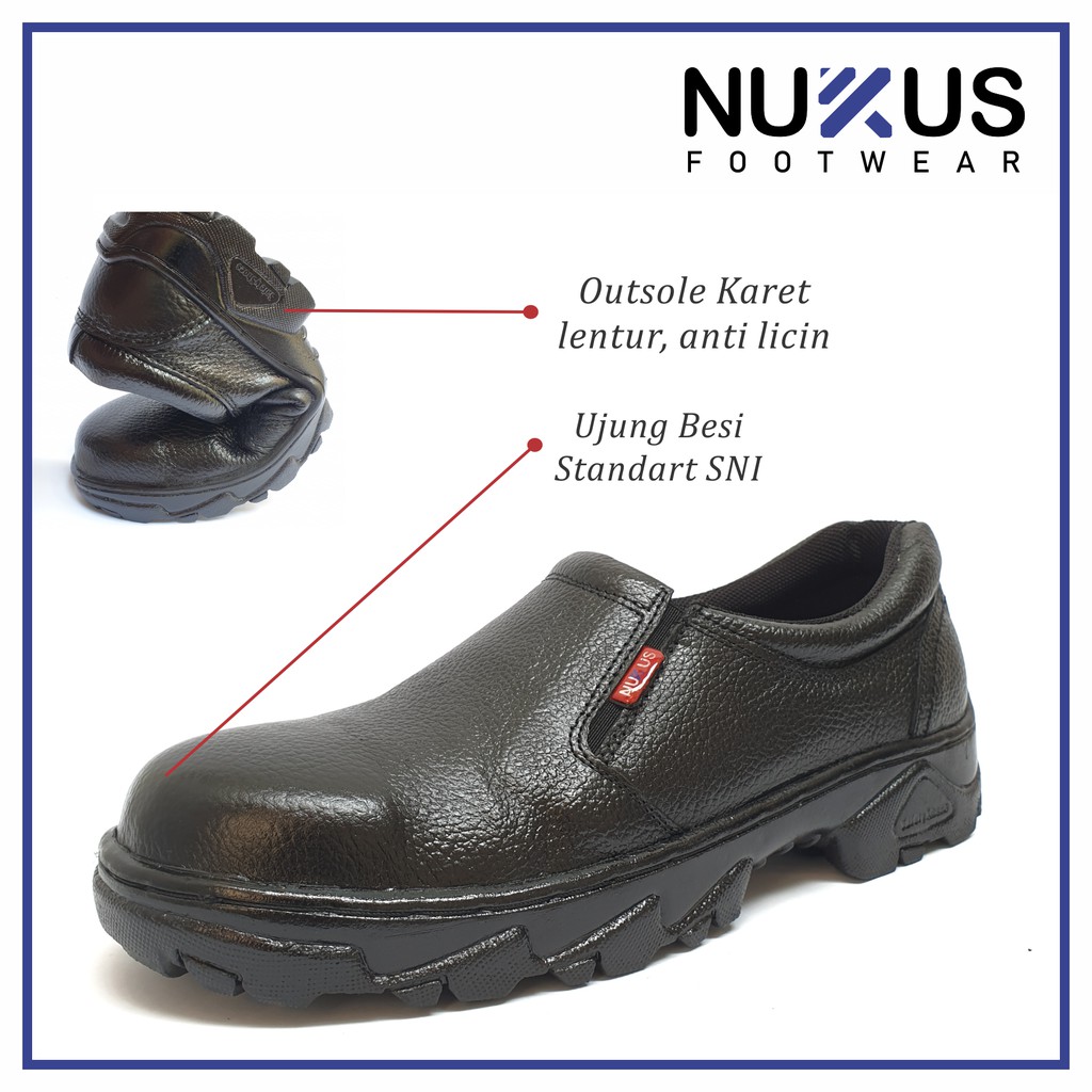 Nukus Sepatu Safety Sepatu Outdoor Kulit Asli Hitam - 065