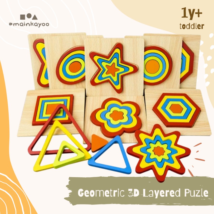 MAIN PUZZLE KAYU GEOMETRI 3D - Mainan Edukasi Montessori Anak