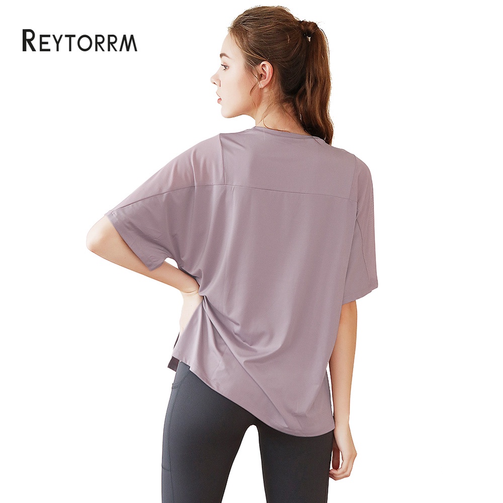 Reytorrm Baju lengan Pendek Wanita Olahraga Kaos Sport Gym Yoga Oversize-1