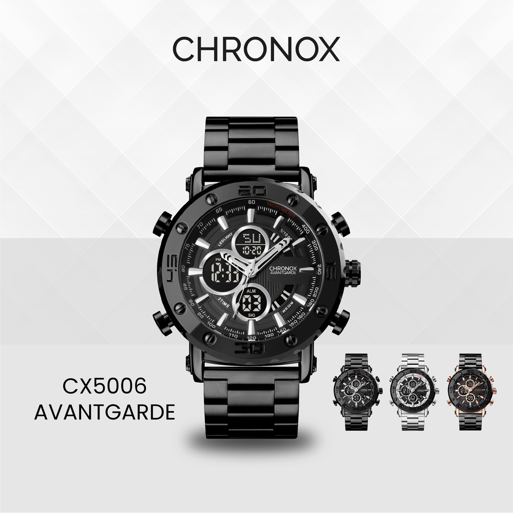 CHRONOX Jam Tangan Pria Sporty  - Dual Time Analog Digital - Stainless Steel CX5006 AVANTGARDE