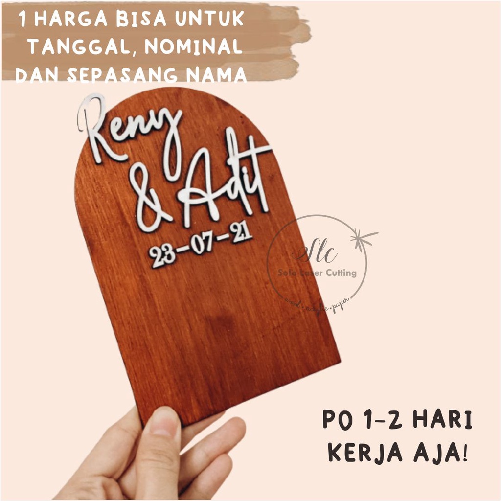 nama chipboard kayu custom dome kubah setengah lingkaran plywood hiasan mahar /scrabbook rustic dome