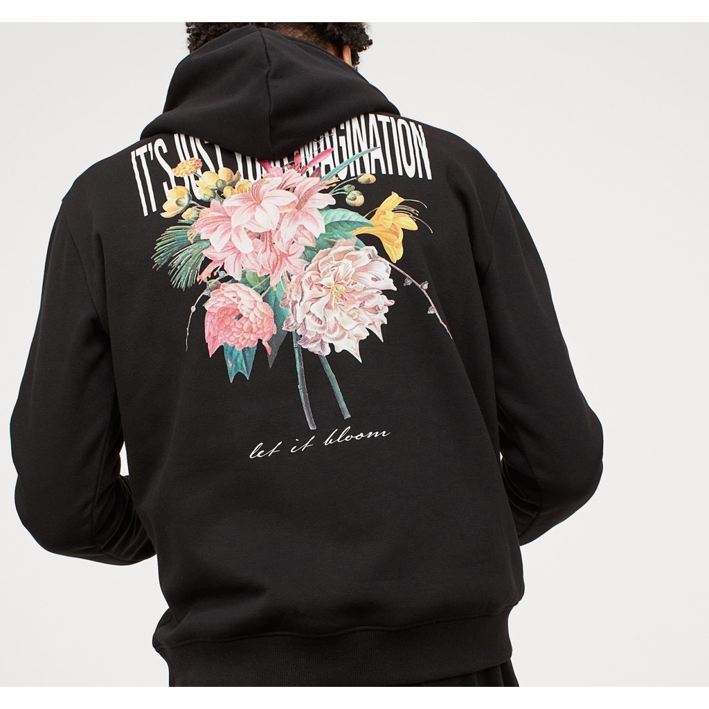 Hoodie Jaket H&M hnm It's Just Your Imagination Flower Black Original