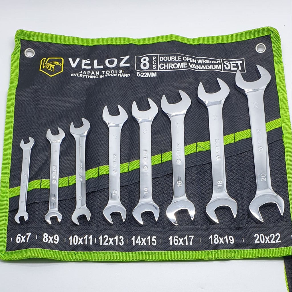 Veloz Kunci PAS PAS SET 6~22mm 8Pcs Chrome Vanadium Steel Kualitas Premium