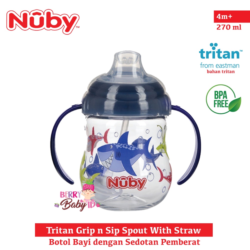 Nuby Tritan Grip n Sip Spout With Straw Training Cup Botol Sedotan Bayi Anak BPA Free Berry Mart