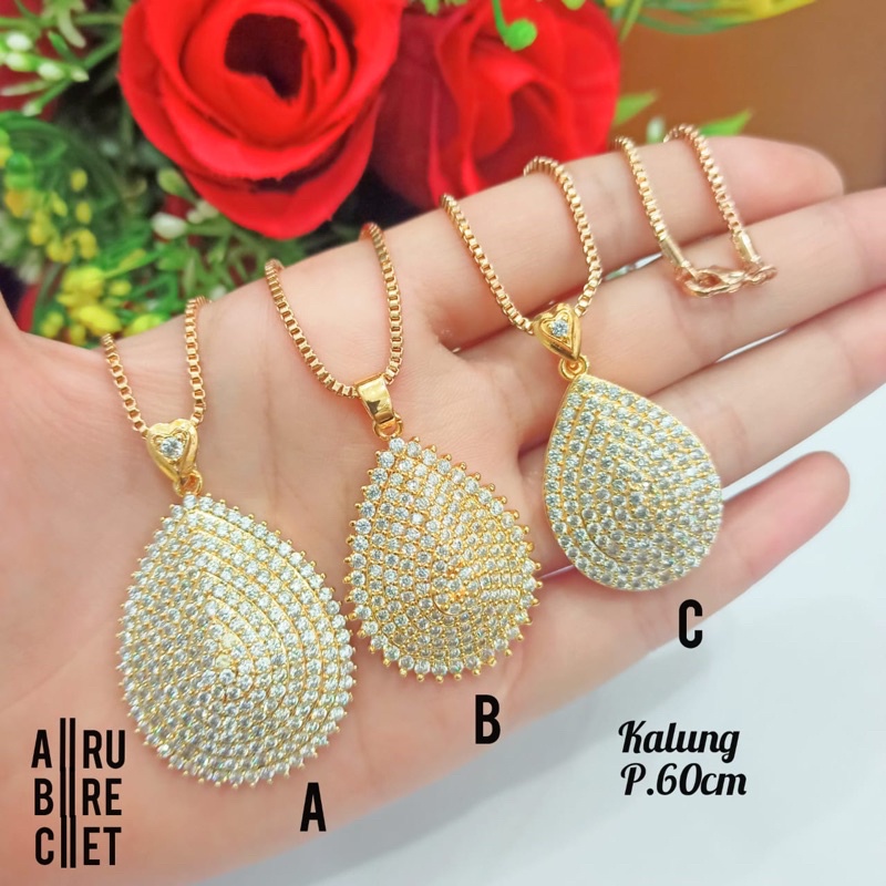 KALUNG TITANIUM LIONTIN LABU FULL PERMATA ZIRCON KUALITAS TERBAIK PERHISAN WANITA GOLD LAPIS EMAS LIMITED|COD