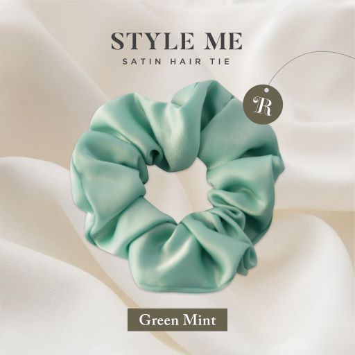 Scrunchies Premium Satin Silk MAXI The Rituale | Ikat Rambut Kuncir Hijab Cepol | Anti Rontok Pusing-Green Mint