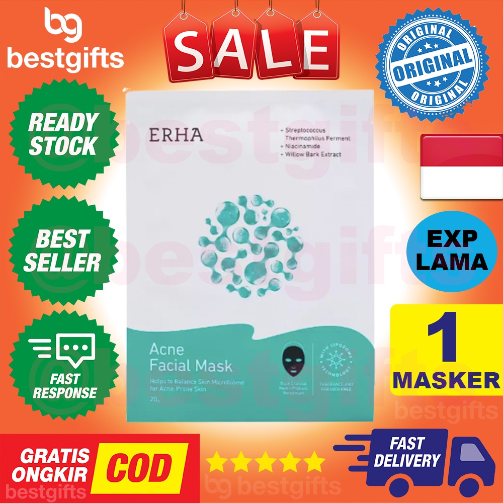 ERHA ACNE FACIAL MASK MASKER WAJAH JERAWAT UNTUK KULIT MUKA BERJERAWAT MENYERAP MINYAK BAKTERI 1 PIECE