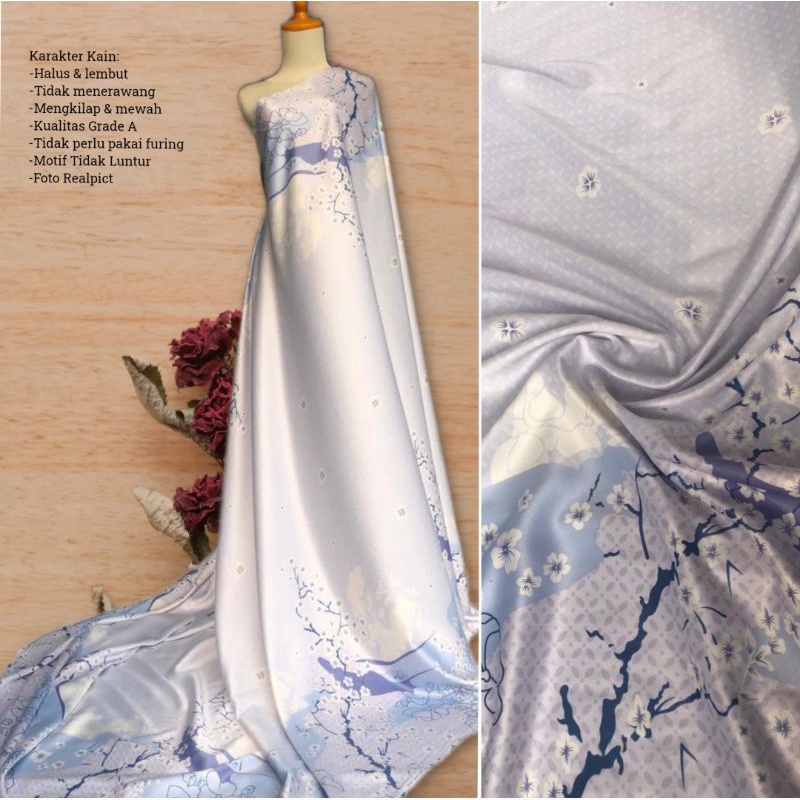 Kain Dr Silk Original Motif Bunga Sakura harga setengah meter