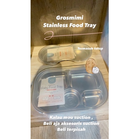 Grosmimi Stainless Food Tray 5C &amp; 3C Suction - piring sekat 3 &amp; 5