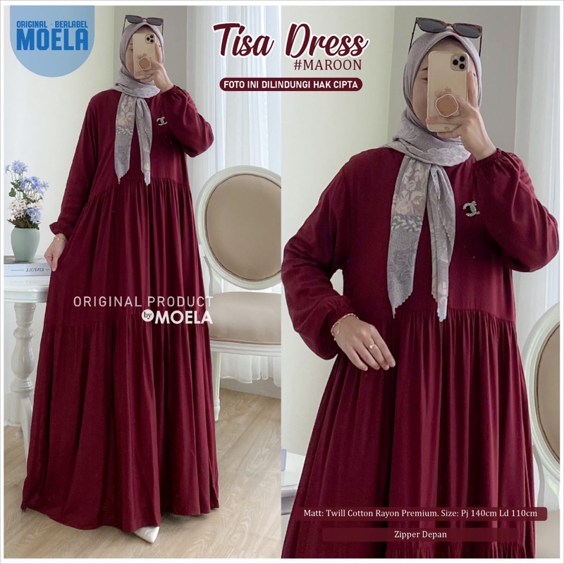 Gamis dress rayon polos Amora/Anse/Celin/Baisa/Biumi/Molin/Ciaji/Jihas/Flate/Tosti/Milly/Tisa/Siuti/Chesa/Fimel/Yapi/Lilci/Balo/Polse/Rensi/Silom/Neta/Rome by Moela berlabel-Tisa maroon