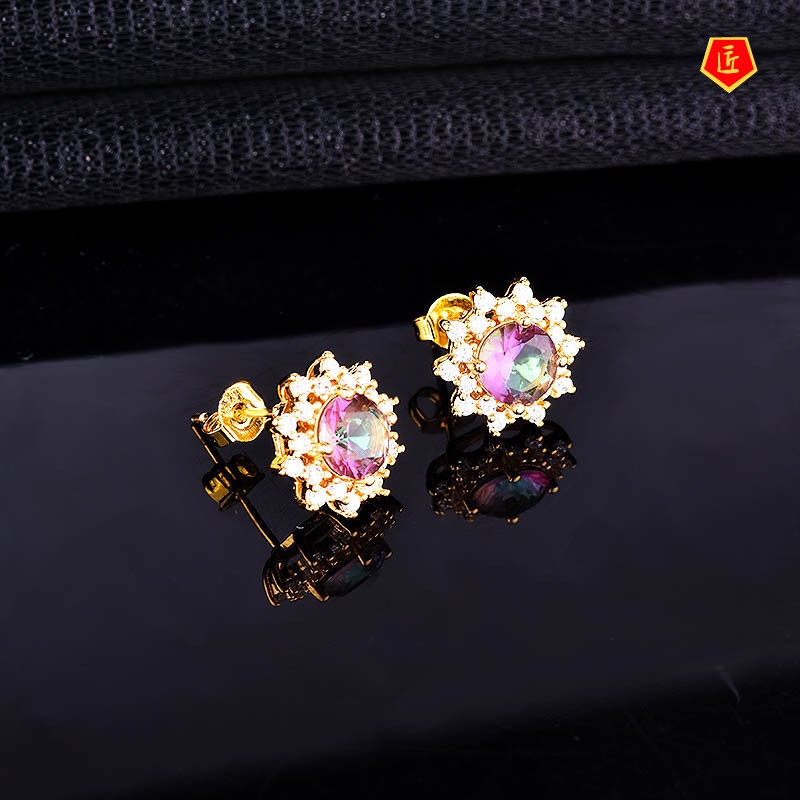 [Ready Stock]18K Gold Open Ring Snowflake Ear Stud Necklace Set