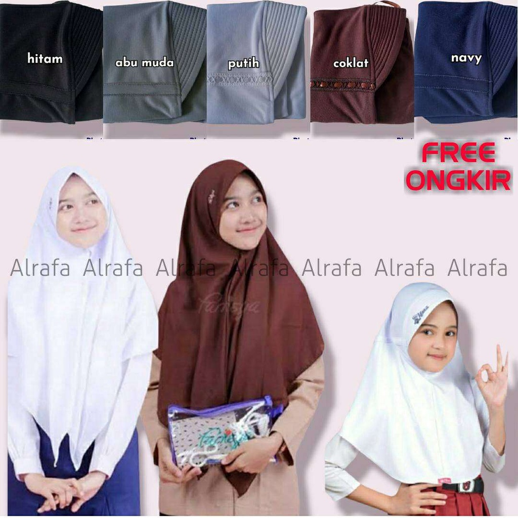 Jilbab Rabbani//Kerudung Sekolah instan Sd Smp Sma Warna Hitam Putih Navy Abu Coklat Pramuka