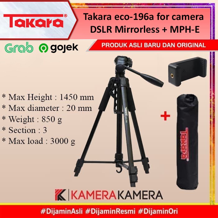 Tripod tripod Takara eco-196a for camera DSLR Mirrorless free bag holder U(O7A3) BEST SELLER Tripod 
