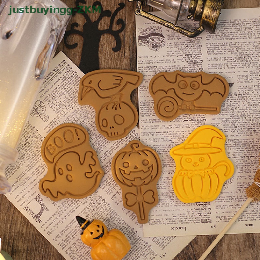 8pcs Pemotong Biskuit Cookies Bahan Plastik Bentuk Hantu Monster Halloween