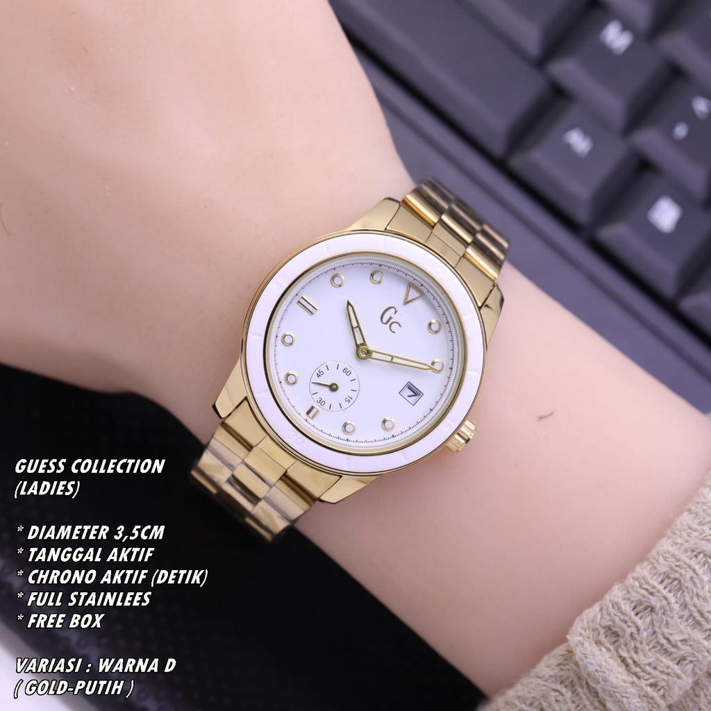 JAM TANGAN WANITA GC RANTAI BODY BULAT TANGGAL &amp; CHRONO AKTIF