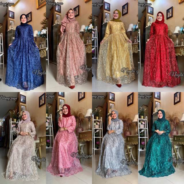 Gamis modern tulle bordir kirana pj / kebaya modern / gamis lebaran / gamis syari