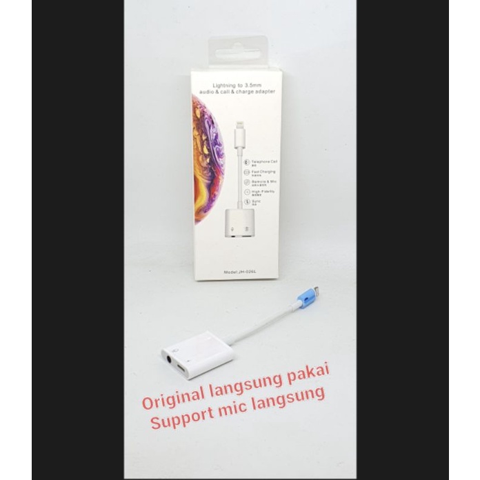 JH-026L Original Splitter Lighting Charging Audio 3.5MM SUPPORT Mic telepon adapter