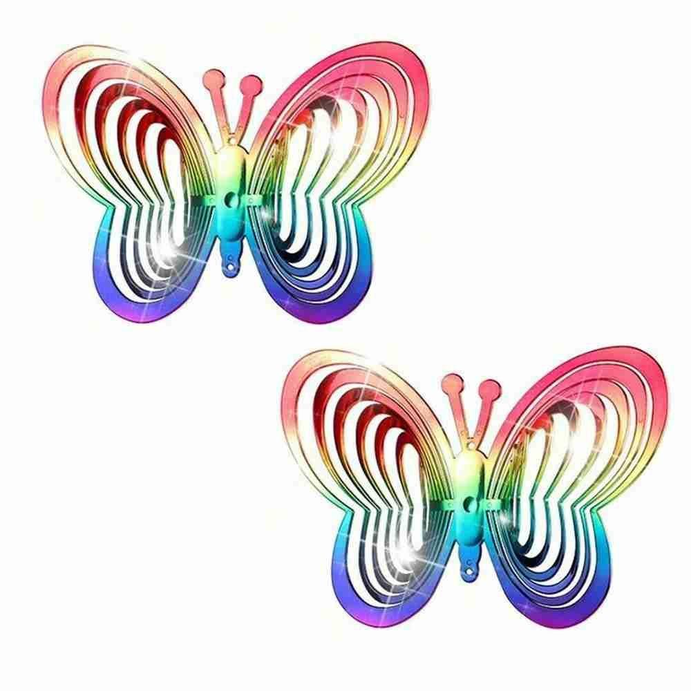 R-FLOWER 2pcs Butterfly Wind Spinner Dekorasi Halaman 3D Hollow Out Wind Chime