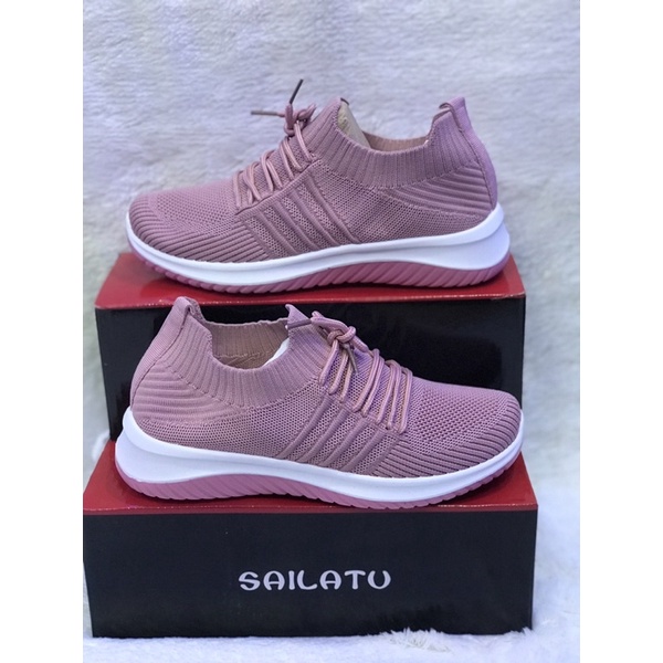 Sepatu sneakers slip on cewek import rajut SAILATU pink sz 36-40