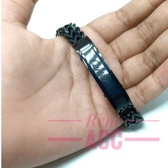 Gelang Titanium pria Hitam plat anti karat selamanya