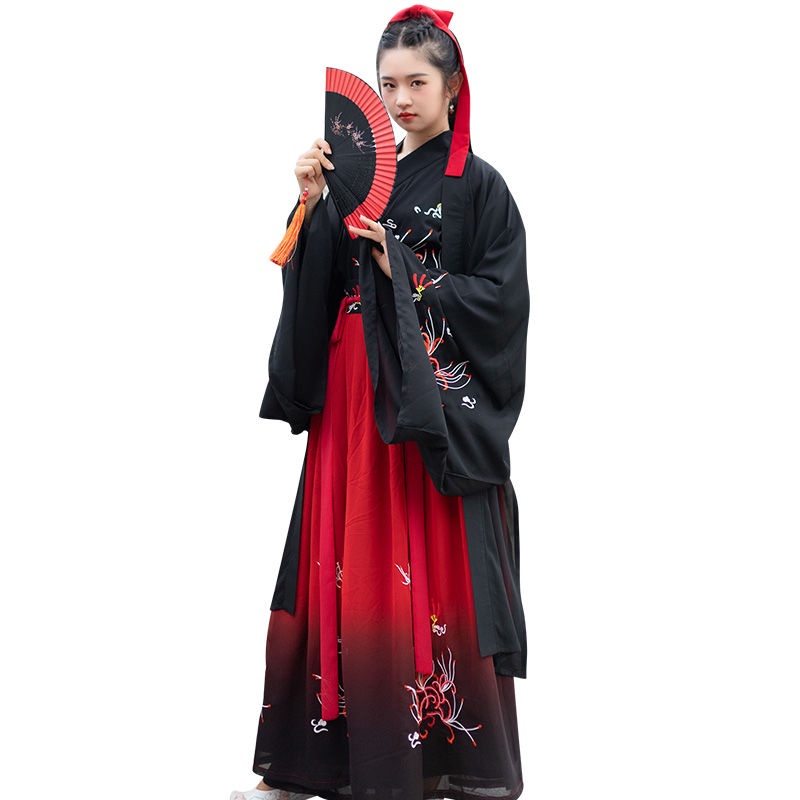 Original women's Han Chinese clothing adult bianhua embroidery waist-high ruqun red and black combo