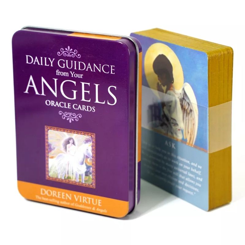 Daily Guidance Angels Oracle dengan Kotak Kaleng pinggiran Emas