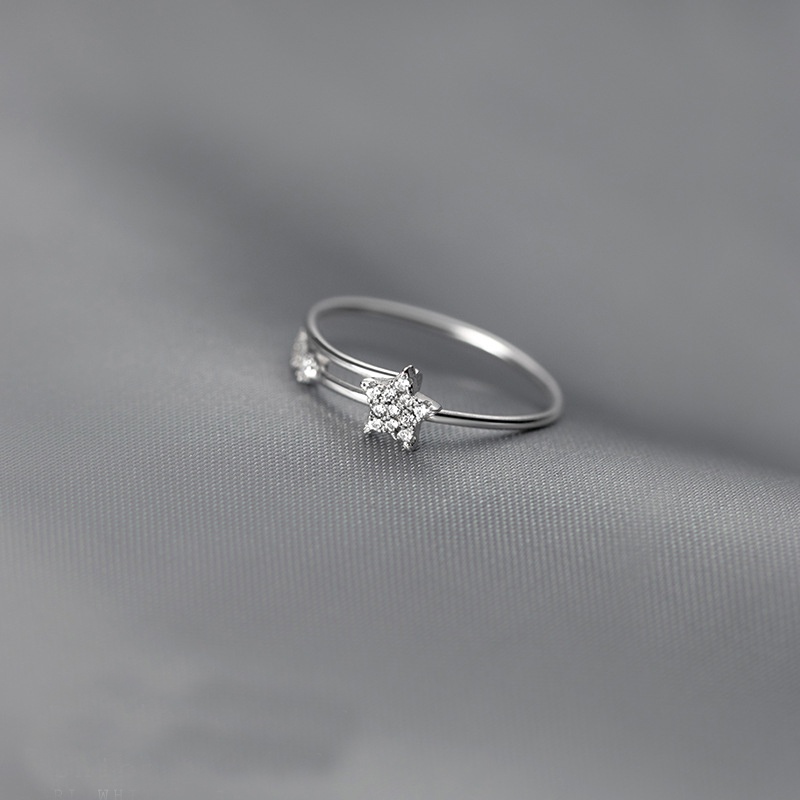 Korean Fashion Small Fresh Star Ring Female Simple Sweet Size Star Full Diamond Ring