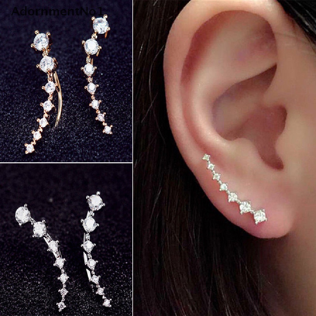 (AdornmentNo1) Anting Tusuk Gantung Silver Hias Kristal Berlian Imitasi Untuk Wanita