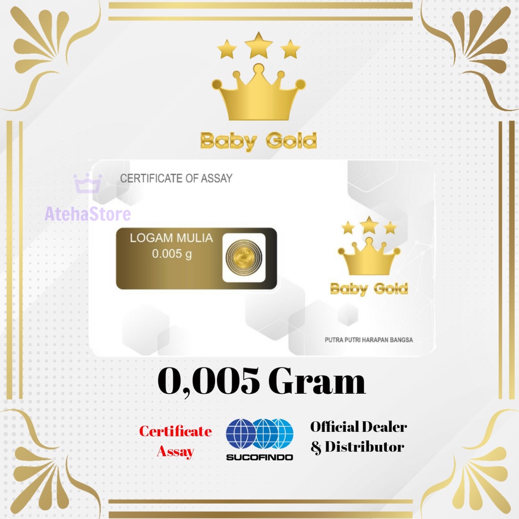 BabyGold/Minigold/Emas mini/Souvenir emas 0,005 Gram 24 karat Bersertifikat