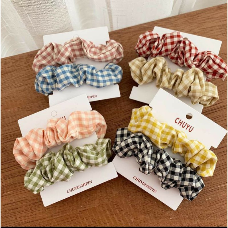 [COD] Ikat Rambut Scrunchie Model Eropa / Ikat Rambut Scrunchie Kotak / Kunciran Rambut Korea