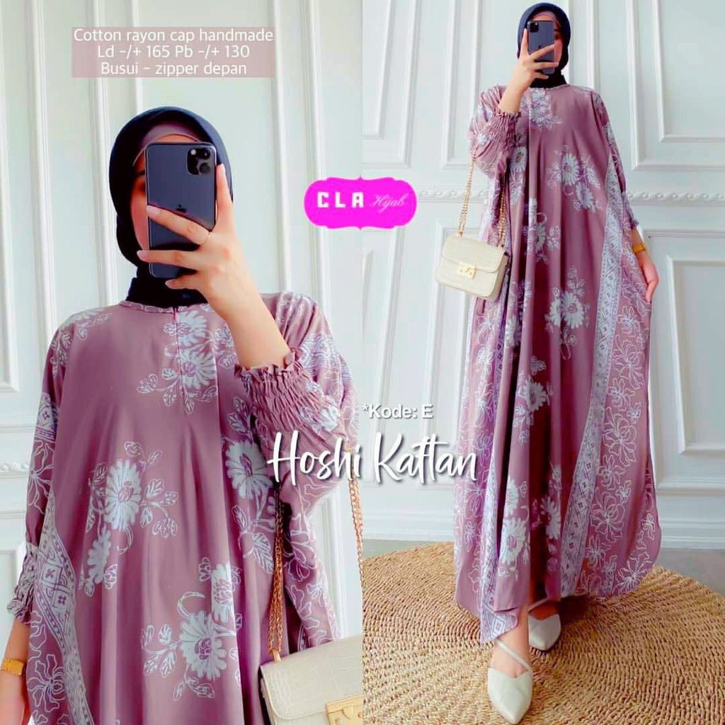 Hoshi Kaftan Wanita Jumbo Rayon Premium Gamis Dress Kaftan Batik Kekininan Bigsize LD 165 cm