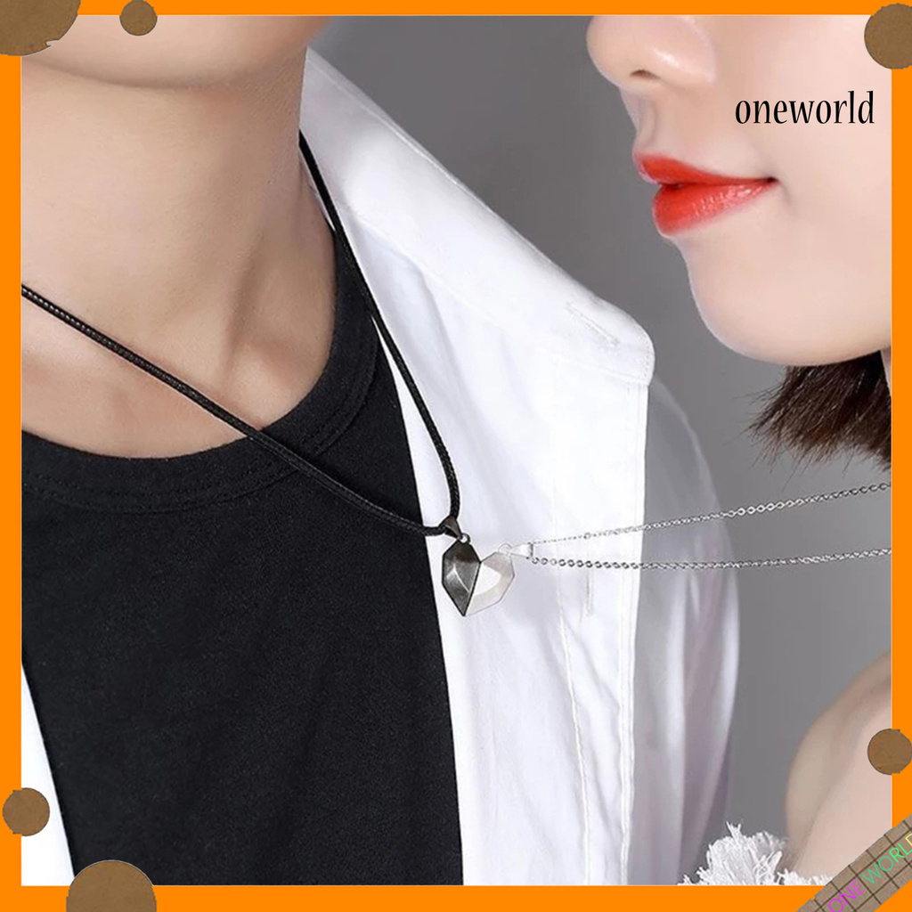 Oneworld Kalung Rantai Dengan Liontin Bentuk Hati Motif Tulisan Untuk Pasangan